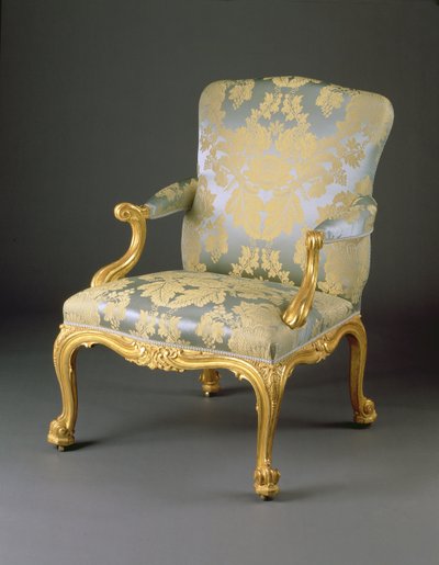 一套四件乔治三世扶手椅，1765年（雕刻的镀金木和室内装潢） 作者 英语学校