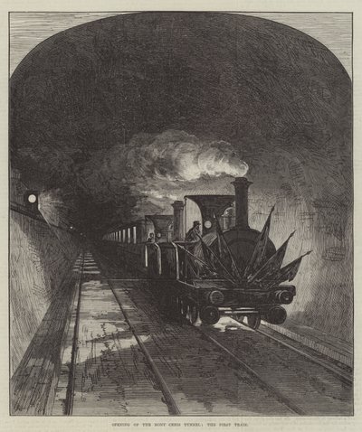 Mont Cenis 隧道开通，第一列火车（雕刻） 作者 英语学校
