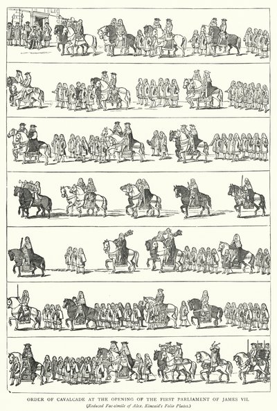 詹姆斯七世第一届议会开幕时的骑兵队秩序（雕刻）。 作者 英语学校