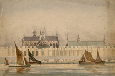 国会大厦的原始水彩绘画正在建造大约1842年（纸上wc） 作者 英语学校