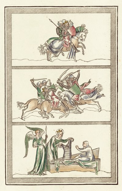 Oswald King Of Northumberland with his army, Battle Of Maserfield, Miracle of the Virgin Mary (coloured engraving) 作者 英语学校