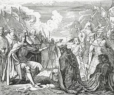 波希米亚的奥托卡二世于1276年，1882年向德国国王鲁道夫一世致敬 作者 英语学校