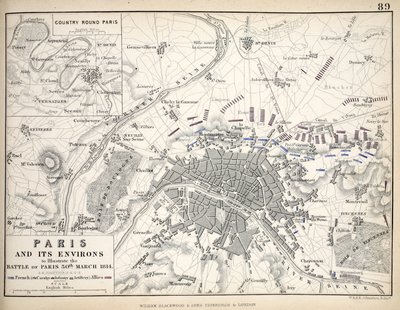 巴黎及其周围地区，以说明巴黎战役，1814年3月30日 作者 英语学校
