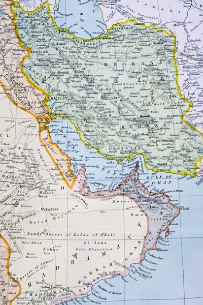 1890年代中东的部分地图，显示了18世纪90年代的红海，波斯湾和非洲之角，来自“世界公民的地图集”，于1899年在伦敦出版 作者 English School