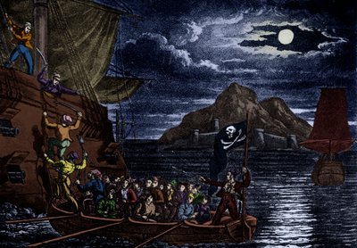 登上西班牙船只的海盗，西印度群岛，插图选自《最臭名昭著的海盗的历史和生活 作者 英语学校