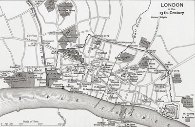 13世纪伦敦的计划，来自JR Green的“英国人的短暂历史”，1893年出版 作者 英语学校
