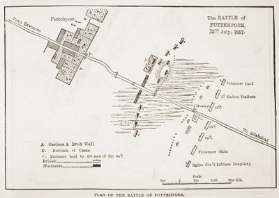1857年7月12日，来自英国卡塞尔斯画报历史的Futtehpore战役计划 作者 英语学校