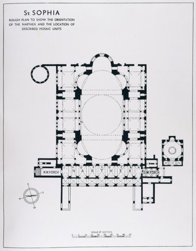计划显示narthex和描述马赛克单位的方向，来自Istambul的Haghia Sophia马赛克由Thomas Whittemore 作者 英语学校
