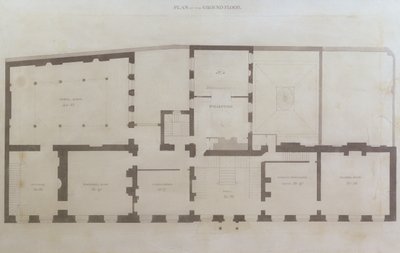 在皇家学院收购后，该房屋最初改建后，Albemarle街21号的底层计划，c.1800（铅笔和纸板上的wc） 作者 英语学校