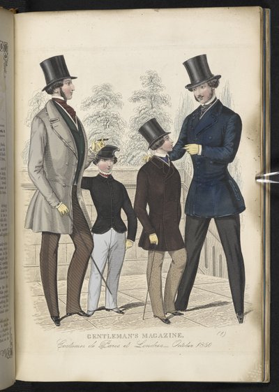 插图 28，选自《时尚、奇装异服和军队制服的绅士杂志》，1850 年 10 月（彩色石版印刷）。 作者 英语学校