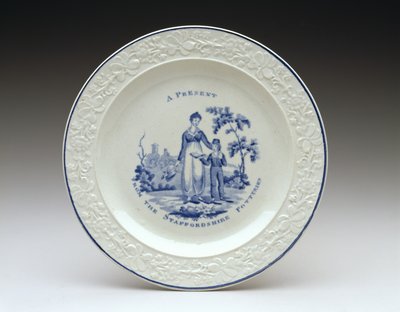 盘子c。 1820年（带转移打印的铅釉陶器） 作者 英语学校