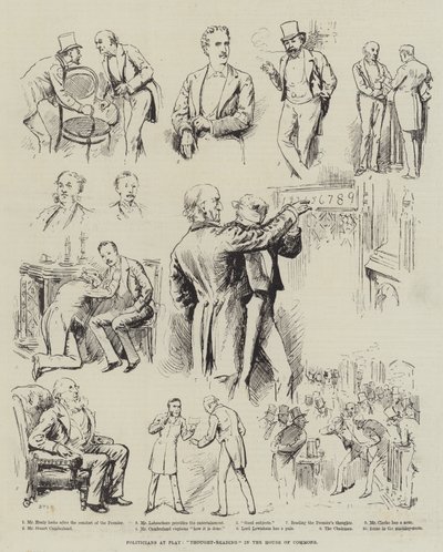 政治家在玩，下议院的“思想阅读”（版画） 作者 英语学校