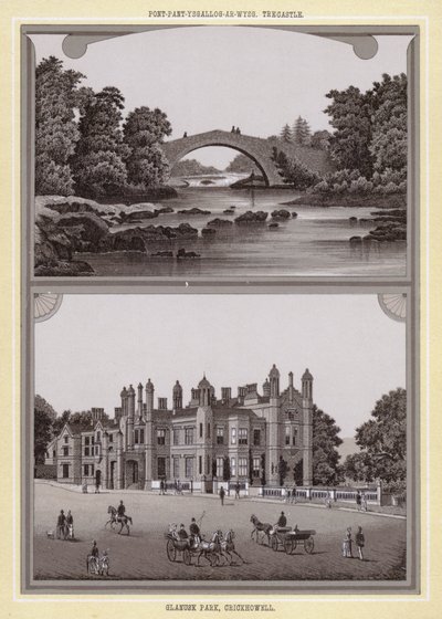 Pont-pant-ysgallog-ar-wysg, Trecastle; Glanusk Park, Crickhowell (litho) 作者 英语学校
