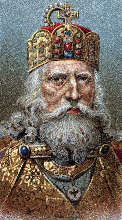 Portrait of Charlemagne (742-814), King of the Franks - Charles the Great - From series “” Leaders of Men”” - Chromolithography - English School, 20th century - 作者 英语学校