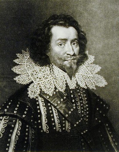 乔治·维利尔的肖像，第一届白金汉公爵（1592-1628），由英国历史上杰出人物（mezzotint）的理查德·厄隆（1743-1822）和查尔斯·特纳（c.1773-1857）刻（bw p 作者 English School