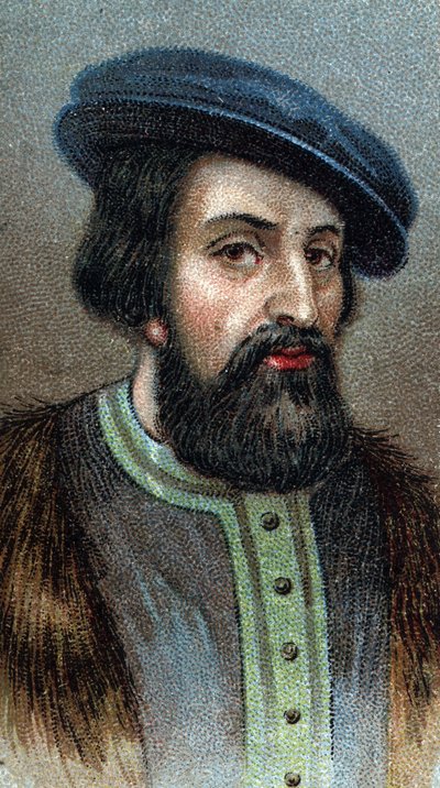 HERNANDO (Hernan) CORTES (Cortez) (1485-1547) 英国征服者的肖像 - 来自 "人类领袖 "系列 - 铬版印刷 - 英国学校，20世纪 - 。 作者 英语学校