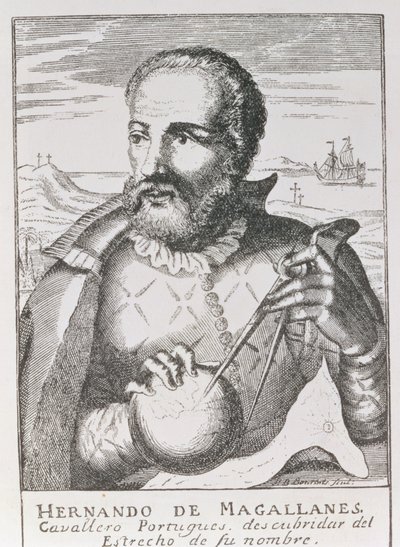 1886年伦敦Jusin Winsor编辑的“美国叙事与批评历史”中Hernando de Magallanes（c.1480-1521）的肖像 作者 英语学校