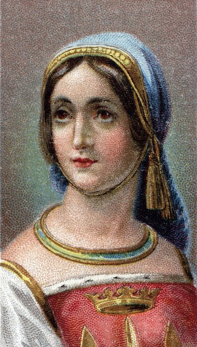 圣女贞德（约1412-31）肖像 - 圣女贞德（1412-1431），绰号 "奥尔良少女"--来自 "人类领袖 "系列--色版画--英国学校，20世纪--。 作者 英语学校