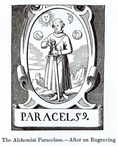 Paracelsus（Philippus Aureolus Theophrastus）（1493-1541）的肖像，中世纪和文艺复兴时期的科学和文学插图，由Paul Lacroix编写和雕刻，1878年（woodc 作者 英语学校