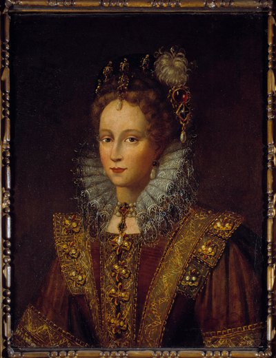 英国女王伊丽莎白二世的肖像（1533-1603） 英国画派的绘画。 17世纪。 Sun 0,56x0,77 m 波城，城堡博物馆 作者 英语学校