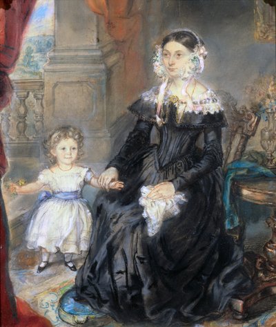 内部的母亲和幼儿的肖像，c.1830（对于看见126404） 作者 English School