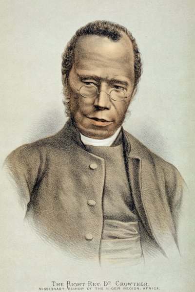 右牧师塞缪尔·阿贾伊·克劳瑟 (Samuel Adjai Crowther) 博士的肖像（c.1800-91）（彩色平版印刷） 作者 英语学校