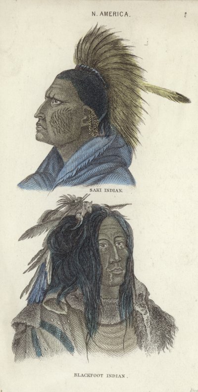 萨基印第安人和黑脚印第安人（彩色雕刻）的肖像 作者 英语学校