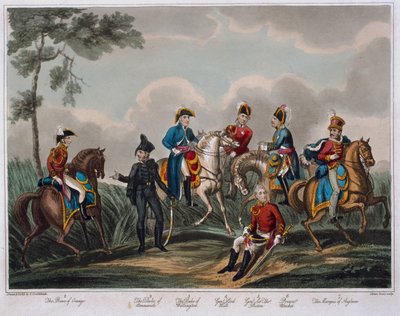 1817年M. Colburn出版的“滑铁卢战役历史记录”中的一般军官肖像（彩色aquatint） 作者 English School