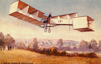 描绘Santos-Dumont 14-bis飞机的明信片，c。 1910 作者 英语学校