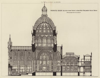 Premiated Design, Section from Front to Back New Parliament House Berlin（雕刻）。 作者 英语学校