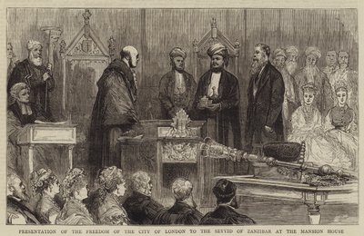 Presentation of the Freedom of the City of London to the Seyyid of Zanzibar at the Mansion House (engraving) 作者 英语学校