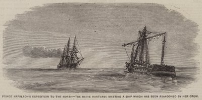 拿破仑王子的北方远征，Reine Hortense 遇到了一艘被她的船员遗弃的船（雕刻） 作者 英语学校
