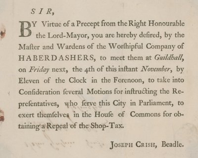来自伦敦市政厅Beadle的Joseph Crish的印刷信 作者 英语学校
