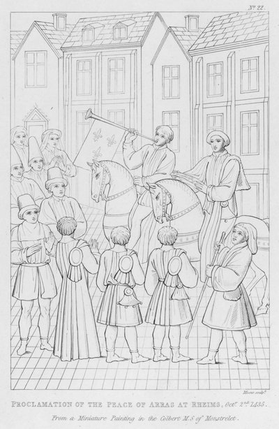 1435年10月2日在兰斯发表的《阿拉斯和平宣言》（雕版印刷）。 作者 英语学校