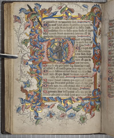 带有 Sarum 的圣咏使用日历，Fol 40 反面，c.1425-75（牛皮纸上的墨水、油漆和金色） 作者 英语学校