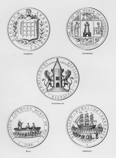 公共武器：Arbroath； 衣桥； 邓弗姆林; 灯芯; 格林诺克（雕刻） 作者 英语学校