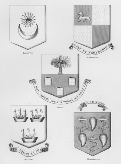 公共武器：伊尔切斯特； 奥特林厄姆； 井; 韦克斯福德； 穆塞尔堡（雕刻） 作者 英语学校