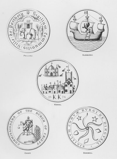 公共武器：Pwllheli； 奥尔德堡； 肯德尔； 克里夫； 丁沃尔（雕刻） 作者 英语学校