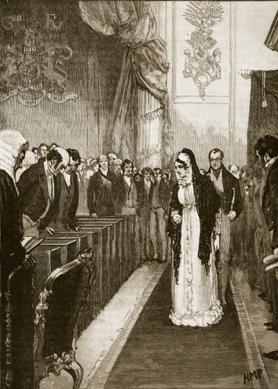 卡罗琳女王进入上议院，插图来自卡塞尔斯画报英国历史（棕褐色照片） 作者 英语学校
