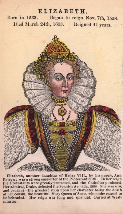 Queen Elizabeth I (coloured engraving) 作者 英语学校
