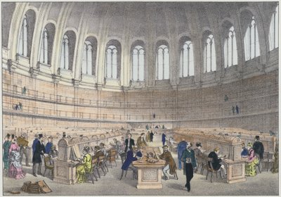 伦敦大英博物馆的阅览室（彩色雕刻）。 作者 英语学校