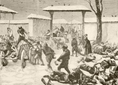 1877 年保加利亚普列夫纳围城战后打捞死者（石版印刷） 作者 英语学校