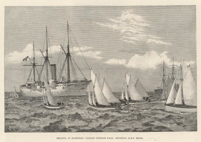 桑给巴尔赛舟会，帆船赛，绕过 HMS Brisk（雕刻） 作者 英语学校