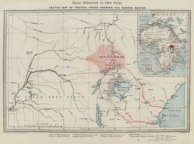 Relief Expedition to Emin Pasha, Sketch Map of Central Africa showing the Various Routes (colour litho) 作者 英语学校