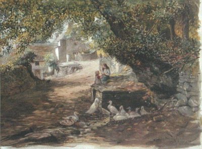 在树荫下休息，约1880年（纸上水彩）。 作者 英语学校