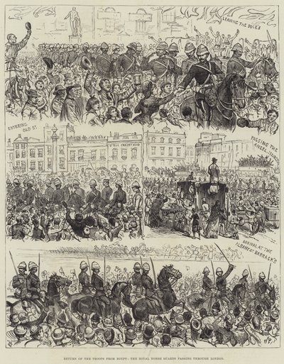 军队从埃及归来，皇家骑兵卫队穿过伦敦（版画） 作者 英语学校