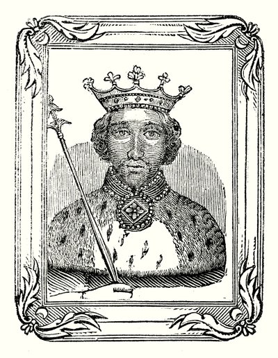 理查德二世生于 1366 年，1377 年加冕，1399 年被谋杀（雕刻）。 作者 英语学校