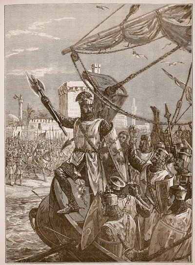 理查德登陆雅法，插图来自卡塞尔斯画报英国历史（棕褐色照片） 作者 英语学校