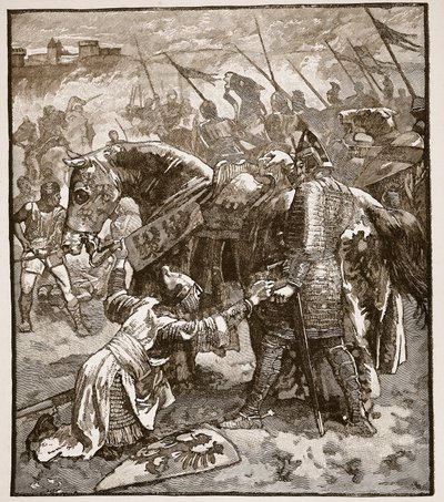 罗伯特要求他的父亲原谅，卡塞尔斯画报英国历史的插图（棕褐色照片） 作者 英语学校
