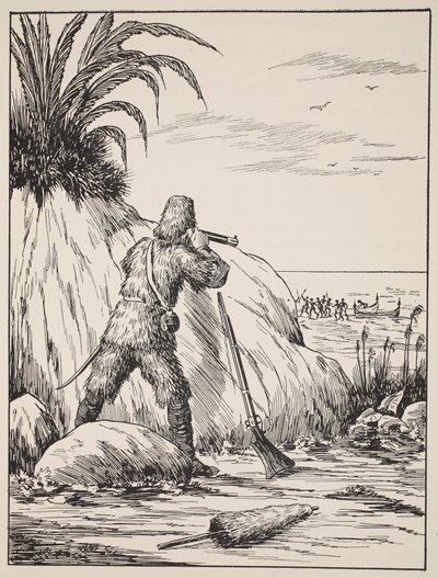 Robinson Crusoe，来自“鲁宾逊漂流记的故事”中的插图：一个改编自德波斯语言后的儿童，酒吧。由格里菲斯法兰布朗有限公司，伦敦 作者 英语学校